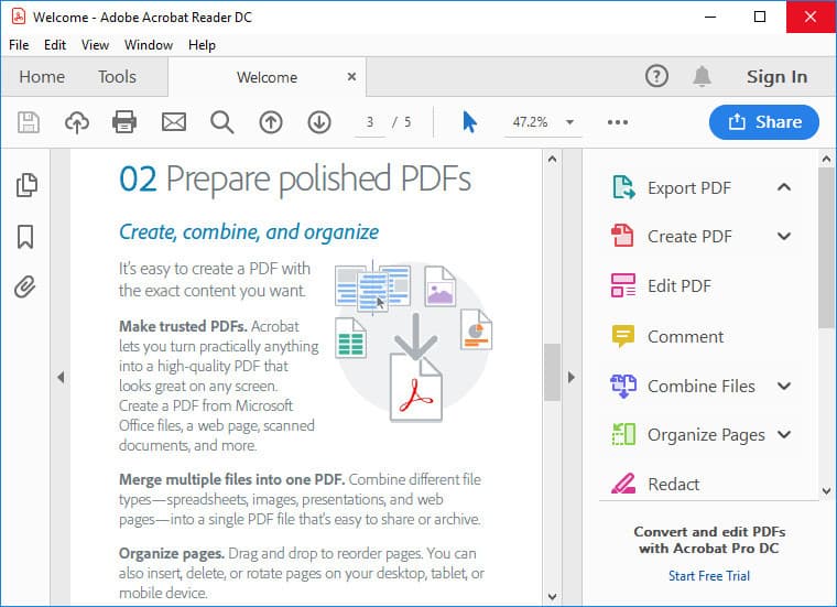 برنامج Adobe Acrobat Reader, ويندوز