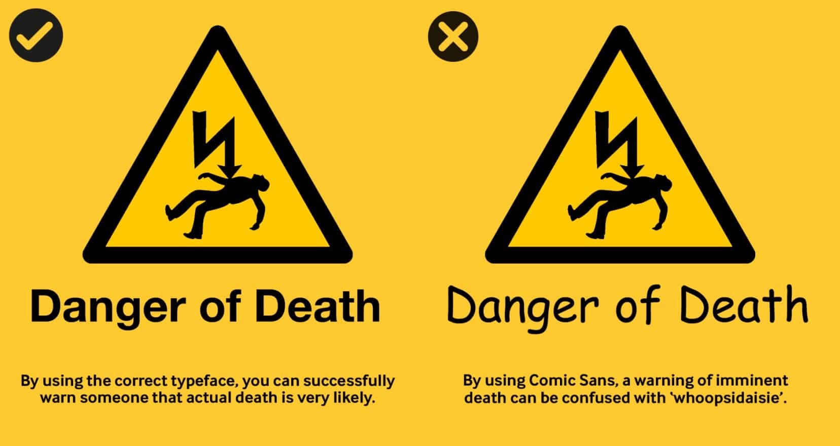 مثال يبين استخدام الخط Comic Sans في المكان غير المناسب - الخط Comic Sans
