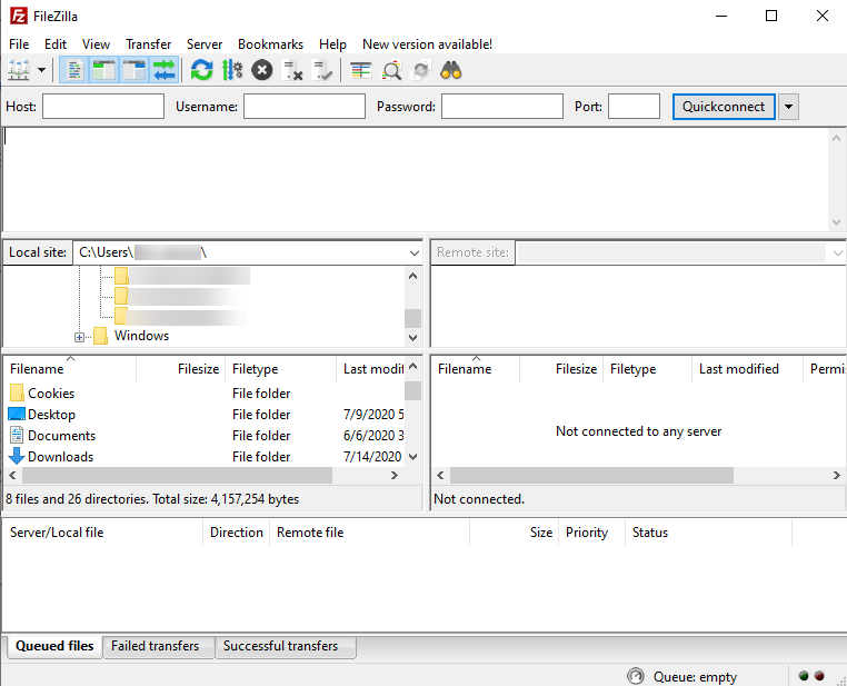 برنامج FileZilla, ويندوز