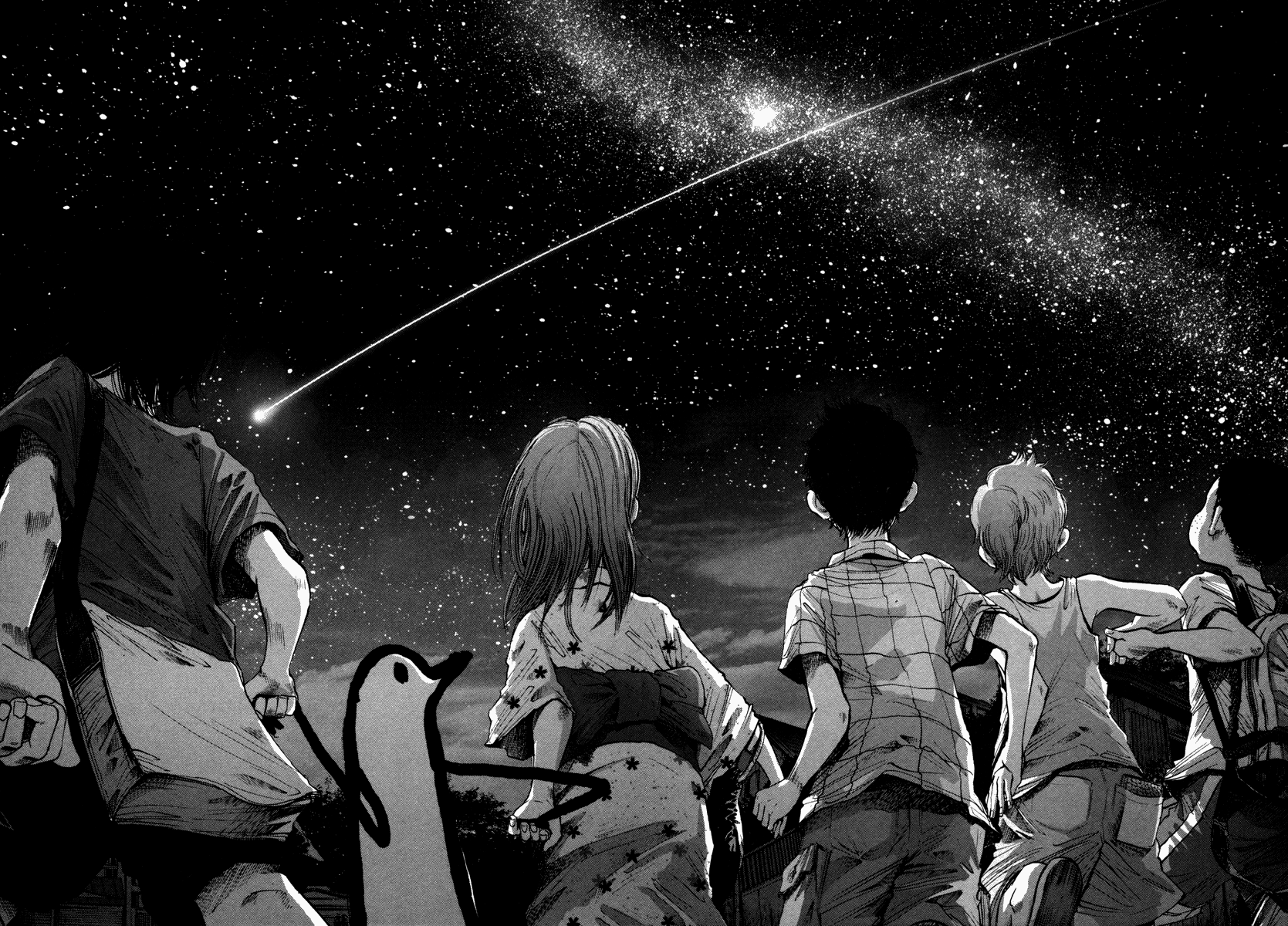 مانجا Oyasumi Punpun - الشخصيات تقف على الجسر