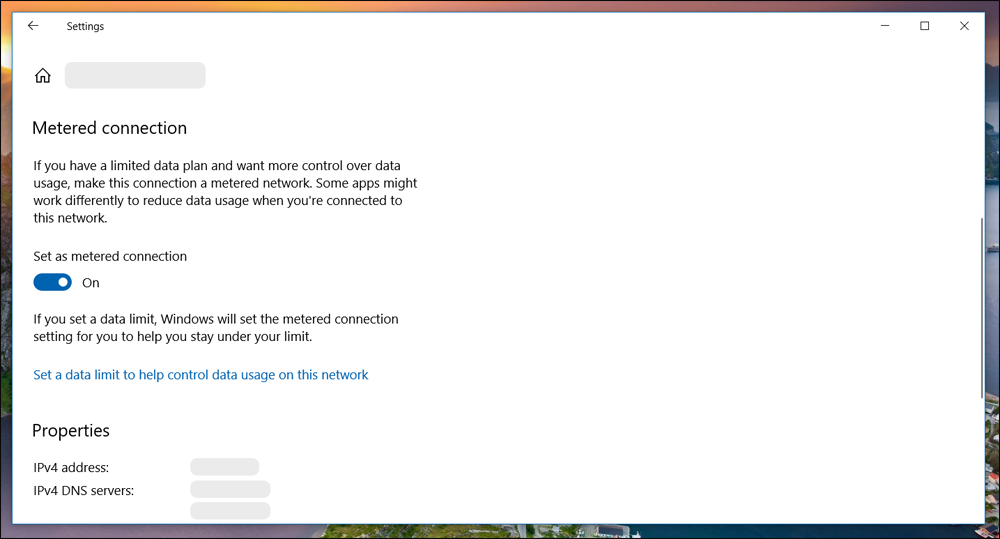 تفعيل ميزة Metered connection