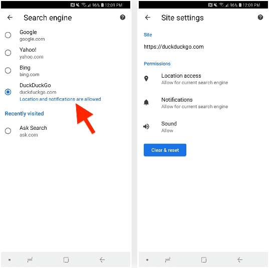 محرك بحث DuckDuckGo افتراضي في كروم
