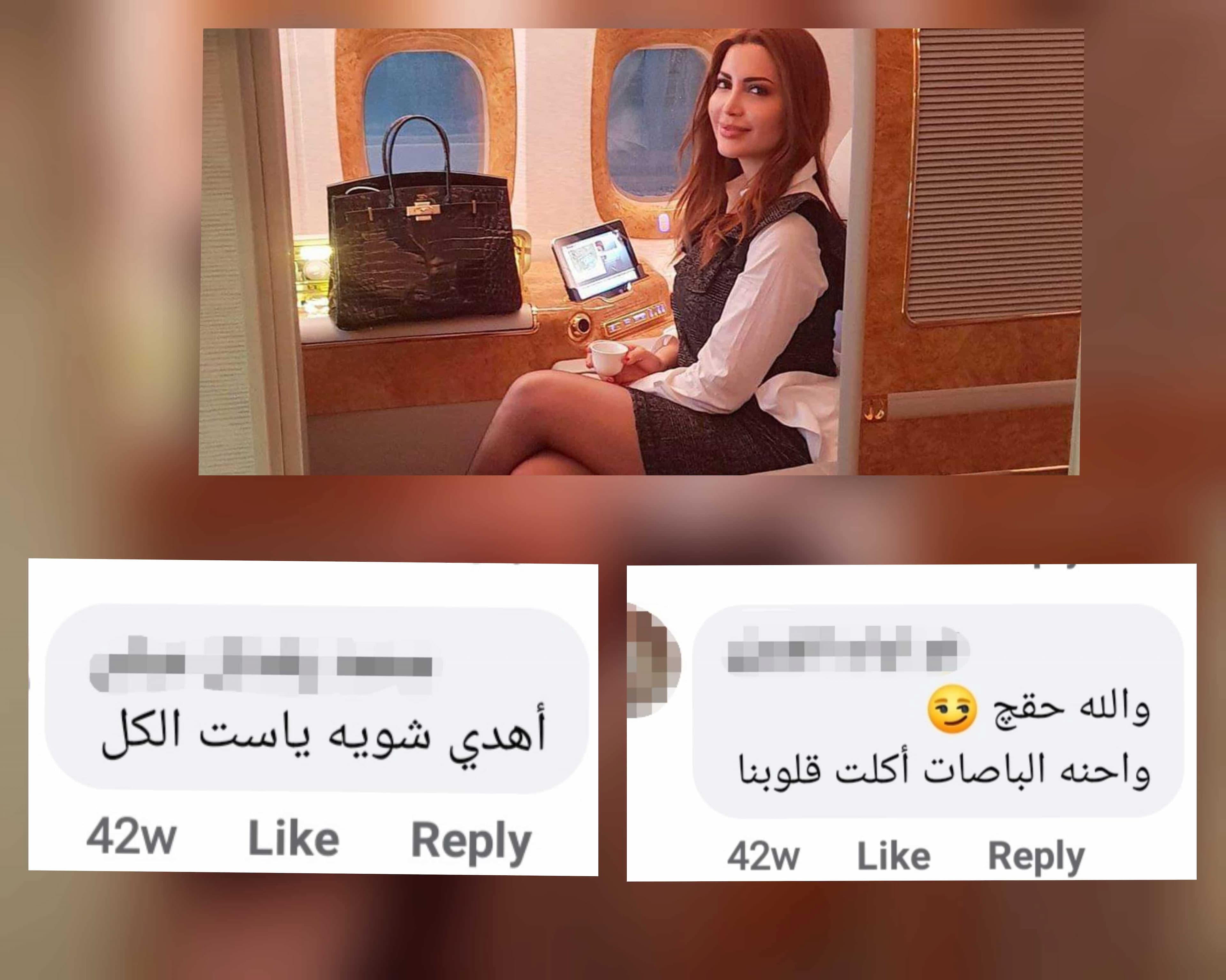 أحد صور نسرين في طائرة خاصة وبعض التعليقات عليها 