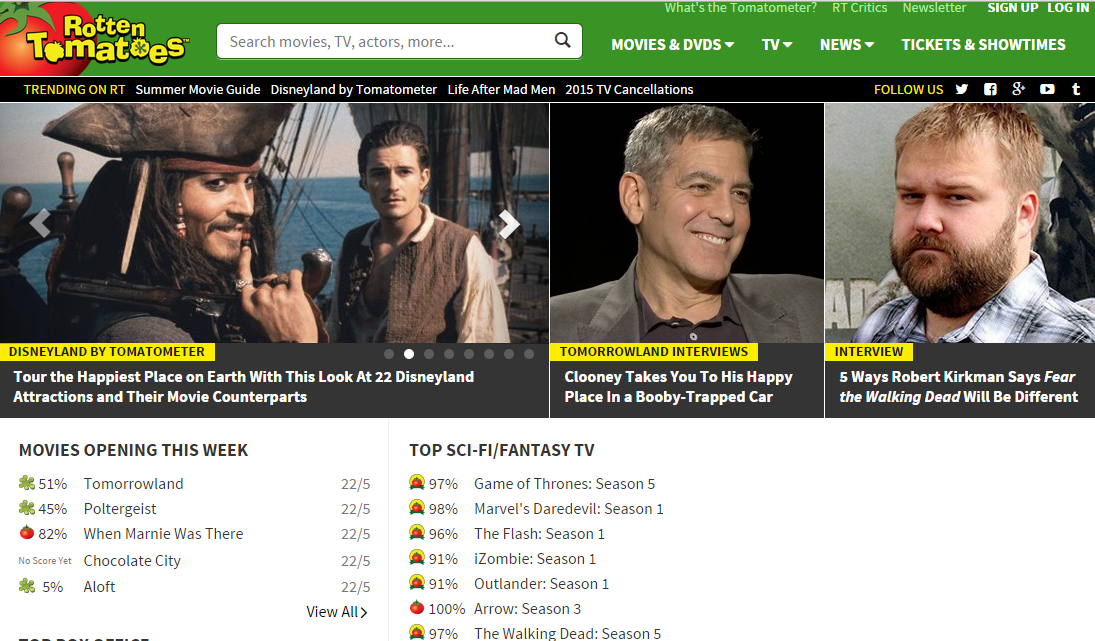موقع Rotten Tomatoes - الصفحة الرئيسية