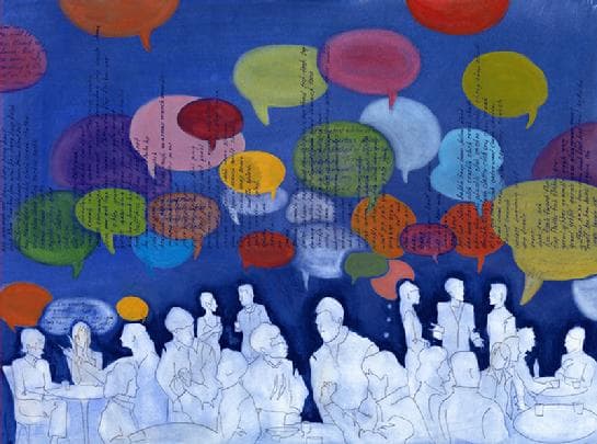 اناس يتبادلون الحديث في مقهى