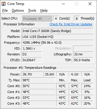 برنامج Core Temp لمعرفة درجة حرارة المعالج