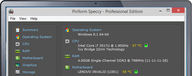 برنامج Speccy لمعرفة حرارة البروسيسور
