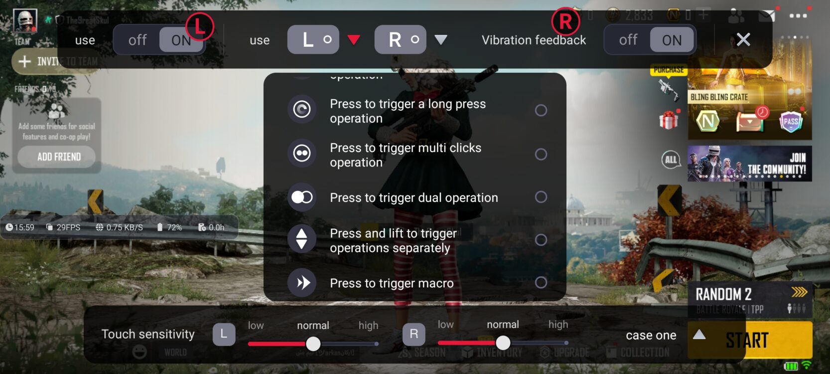 النافذة التي يتم من خلالها تخصيص مساحات اللمس في هاتف Red Magic 7