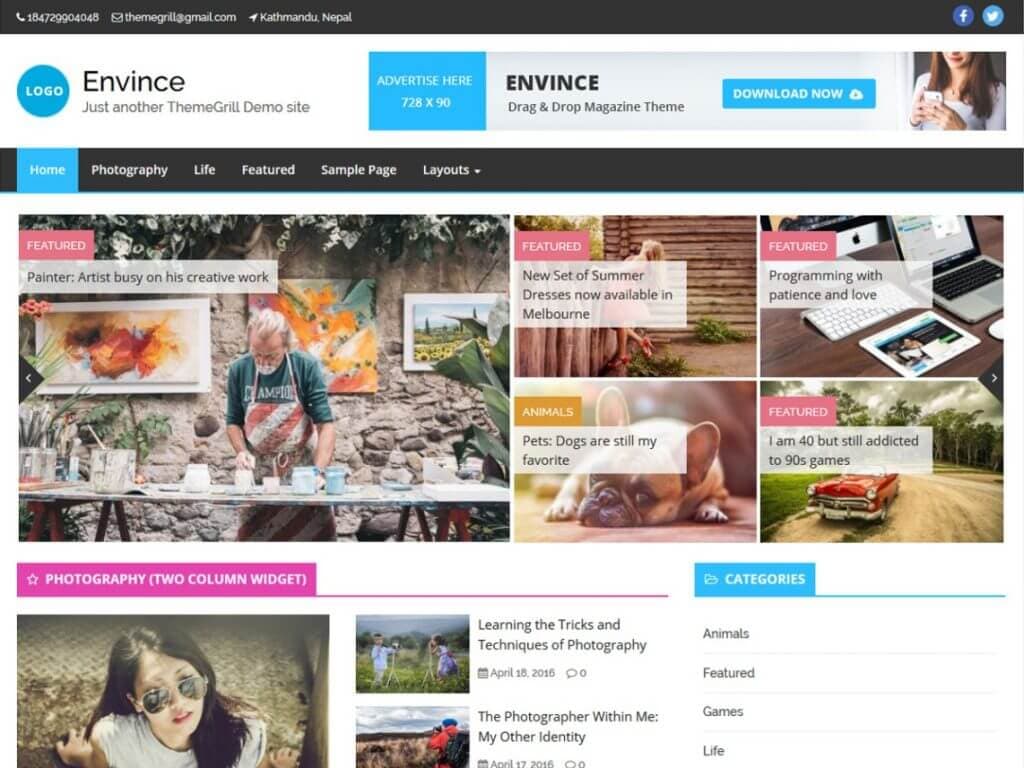 Envince-Free-Arabic-WordPress-Theme-1024x768 افضل قوالب ووردبريس العربية المجانية