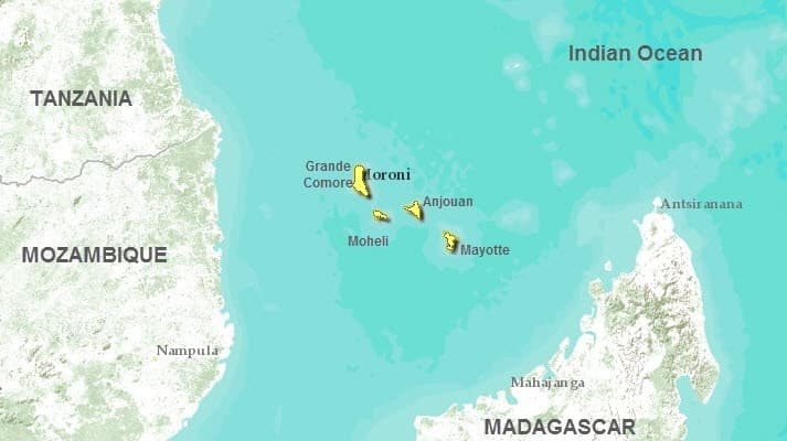 موقع جمهورية جزر القُمُر المتحدة على الخريطة