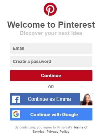انشاء حساب بينترست