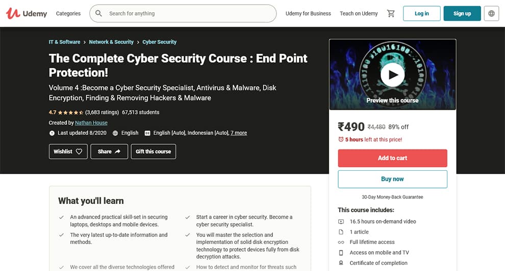 أفضل الكورسات في أمن المعلومات: The Complete Cyber Security Course: End Point Protection!